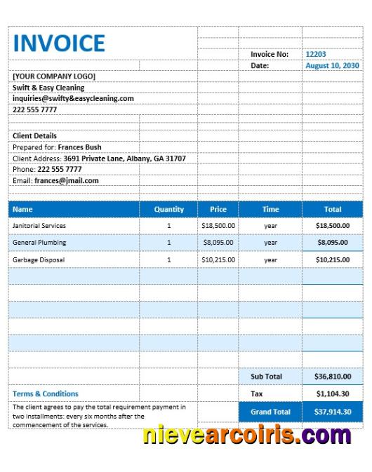 Blank Cleaning Service Invoice